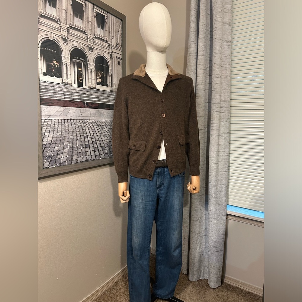 Fedeli Vintage Suede Elbow Patch Bomber Style Cardigan